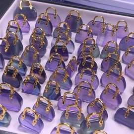 厂家直供天然萤石手提包配件挂件摆件 铜镀18K扣头 颜色艳丽