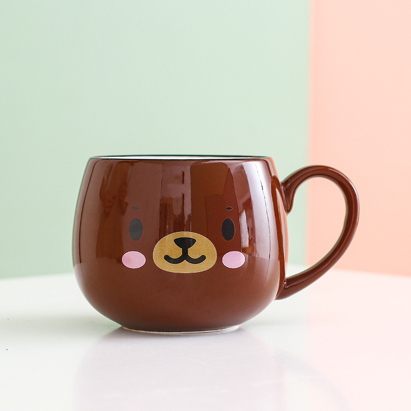 Taza de cerámica para parejas con tapa y cuchara, taza de café creativa de dibujos animados, taza de leche, taza personalizada creativa, linda y divertida