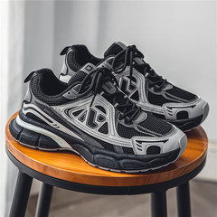 男鞋2024春季新款潮流運動跑步輕便透氣網面厚底耐磨青少年老爹鞋