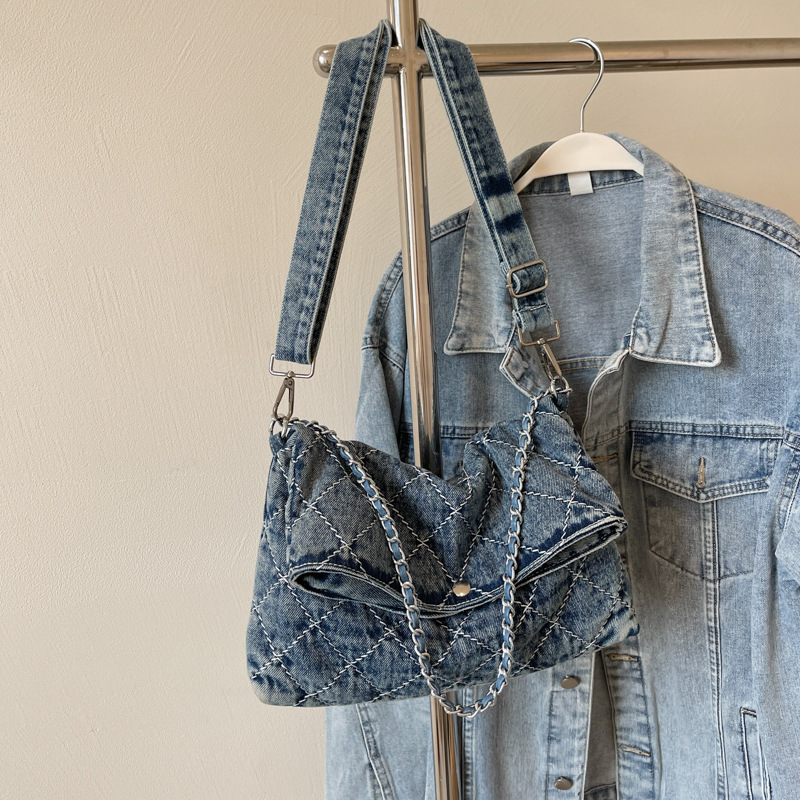 Bolso de viaje de gran capacidad para mujeres 2025, nuevo bolso de hombro jeans de moda, bolso de diamante de verano