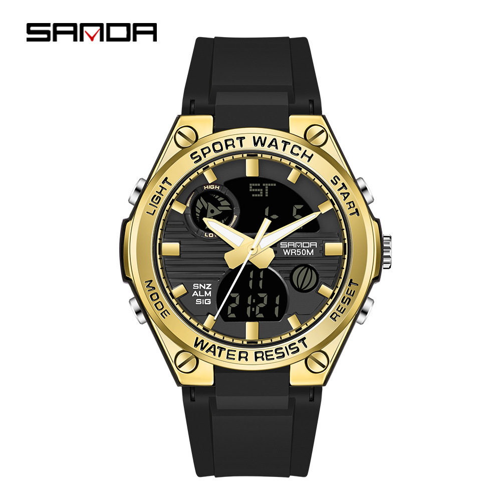 Sanda 6067 nuevos deportes al aire libre de moda personalizada doble pantalla electrónica movimiento luminoso Calendario Cronógrafo