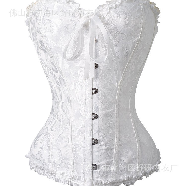 Factory direct supply of white jacquard corset with ruffled fishbone bustier, exclusively for cross-border sales, suitable for party wear