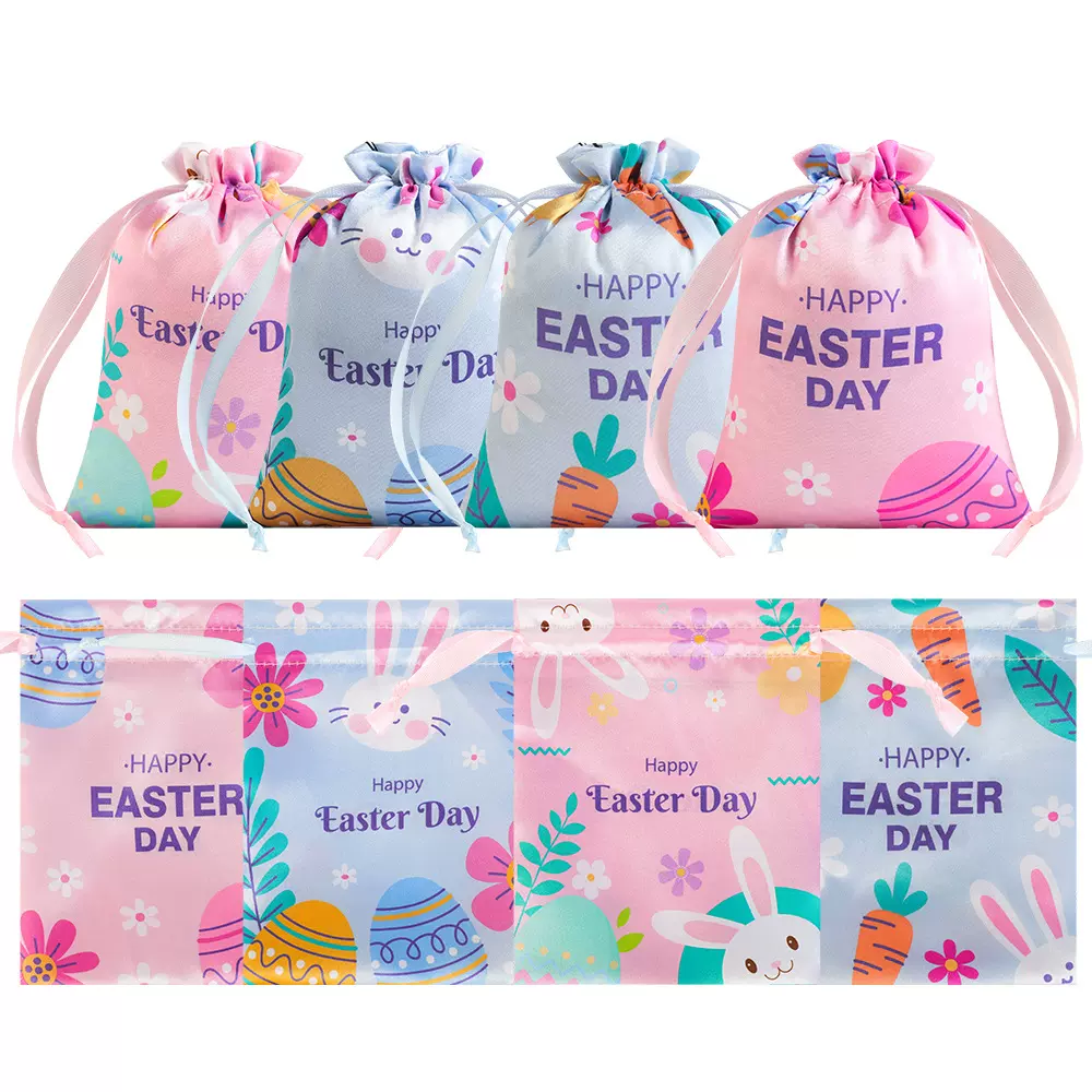色丁布束口袋跨境批发复活节礼品袋抽绳袋子缎面丝绸仿真丝束口袋