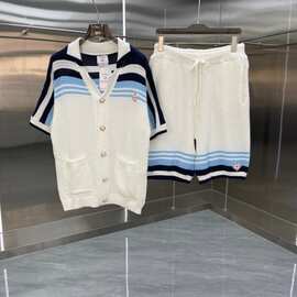 欧美外贸casa卡萨布兰卡针织衫毛衣短袖提花开衫polo衫情侣短裤套