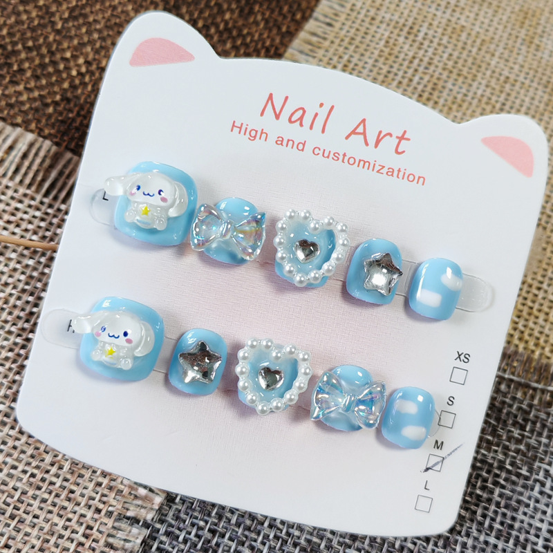Pearl Heart Big-Eared Dog Cartoon Children's Handmade Nail Art for Girls Aged 3-6-10 Nail Stickers for Girls Pearl Heart Big-Eared Dog Cartoon Children's Handmade Nail Art for Girls Aged 3-6-10 Nail Stickers for Girls