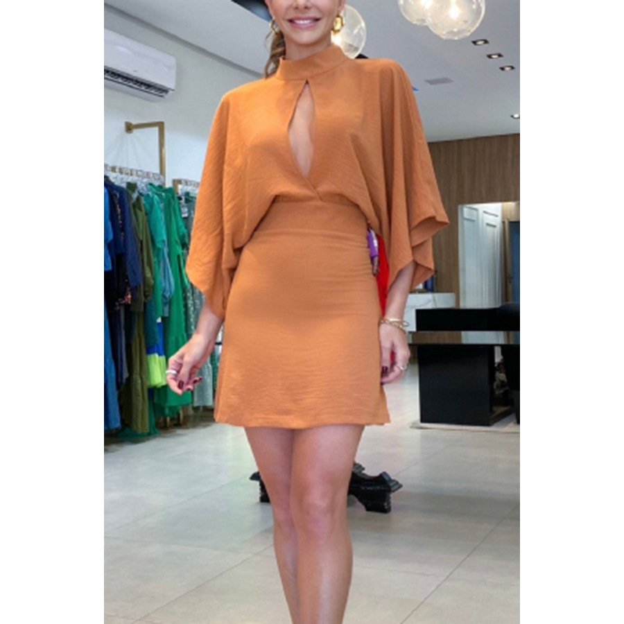 Women's Sheath Dress Elegant Standing Collar Zipper 3/4 Length Sleeve Solid Color Above Knee Holiday Party Street display picture 2