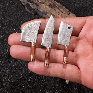 Sandalwood copper handle Damascus steel mini sharp miniature knife carry-on pendant open express box knife
