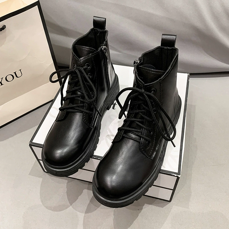 Женские ботинки больших размеров, весна-осень 2025, новый стиль, круглый носок, британский стиль, на шнуровке и молнии, повседневные, короткие.