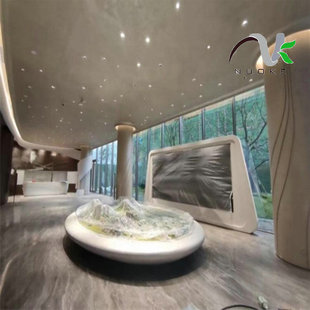 Engineering Custom Grg White Checkout Plaster Reception Desk Exhibition Exhibition Touch Screen Front Desk Project