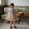 Dress, retro girl's skirt, summer small princess costume, floral print, with short sleeve