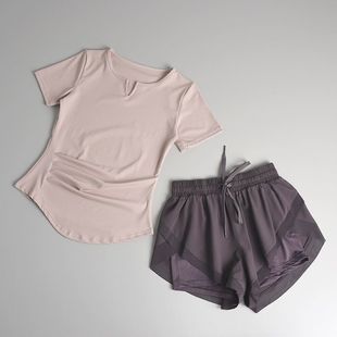 Suit Yoga Training Women's Summer Quick-Drying Short-Sleeved Shorts Morning Running Sports Professional Sweat-Absorbent Yoga Clothing Wholesale