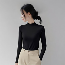 春秋2025新款黑色半高领长袖打底衫女内搭外穿针织紧身洋气上衣服