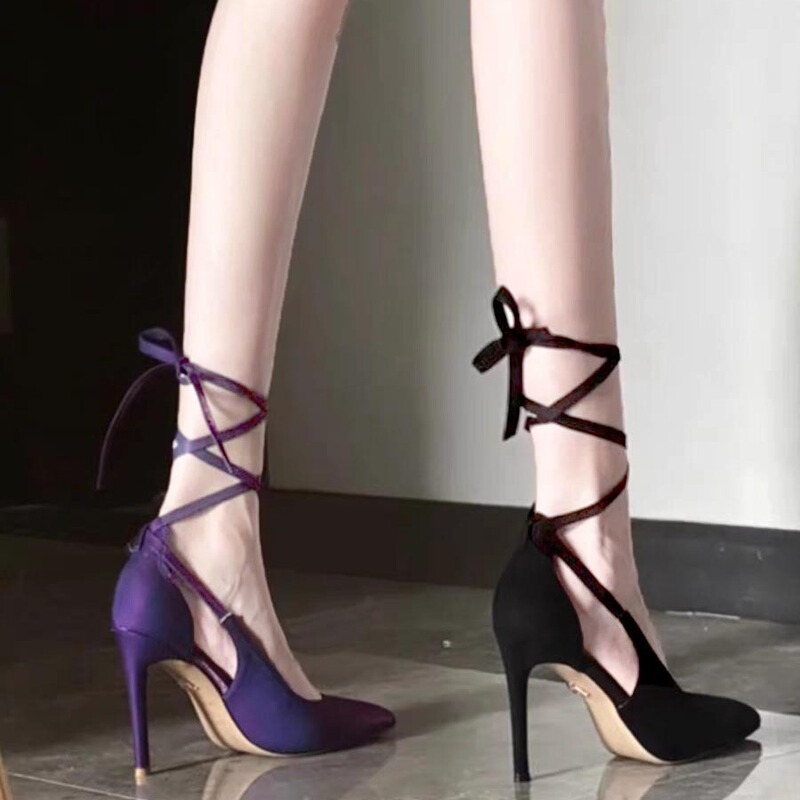 Strap High Heels Women's 2023 New Stiletto Heel Black Bed High Heel Women's Summer French Strap Sandals Women's Shoes