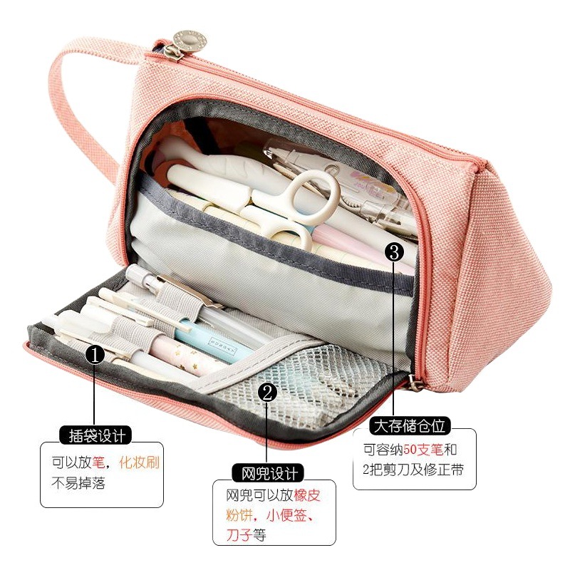 Caja de papelería multifuncional Ankou Corea del Sur simple creativo estudiante de secundaria chica lienzo de gran capacidad caja de lápices