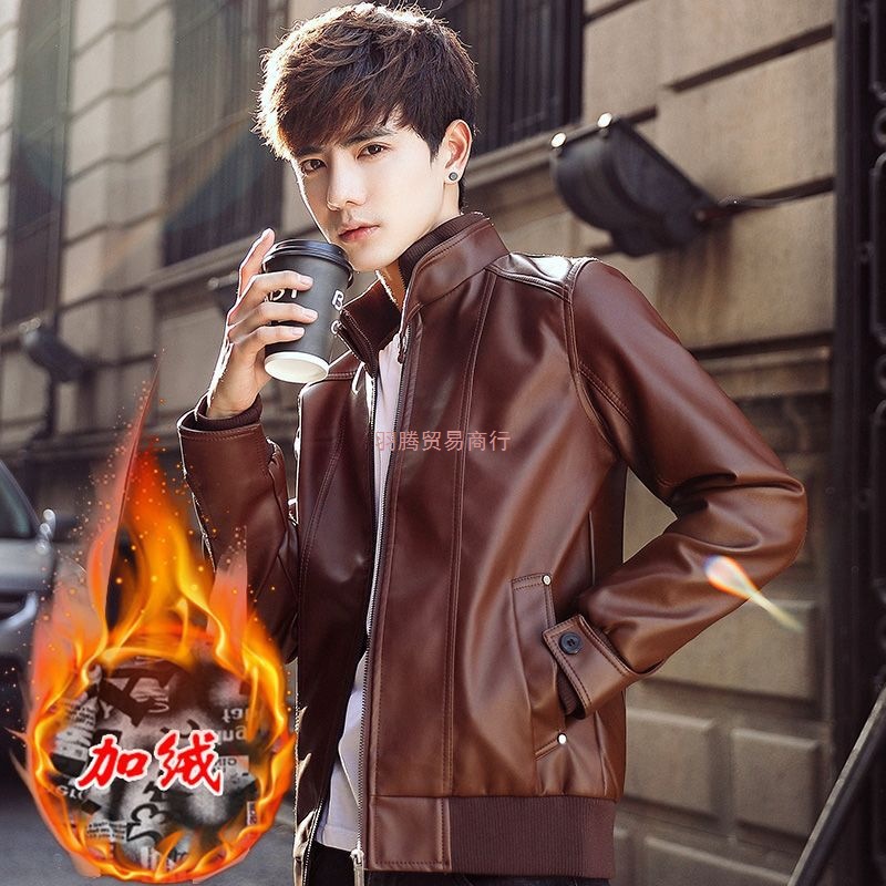 冬季加绒加厚皮衣男外套潮流男士户外大码机车服立领保暖皮夹克男