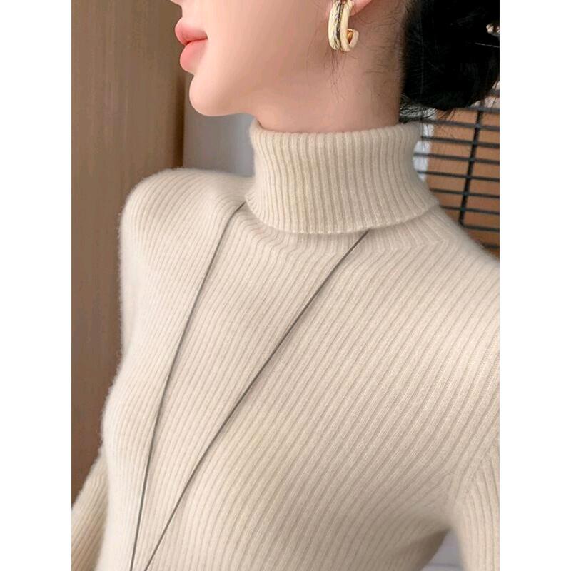 Baby Cashmere Is Soft and Gentle on the Skin, White Cashmere Turtleneck Sweater for Women, Slim Fit, High-End, Thickened Knitted Sweater