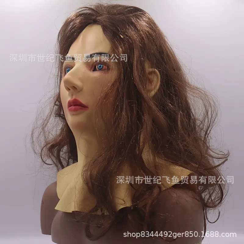 Máscaras de belleza pelucas de cabello largo Halloween simulación de cara joven máscara de látex fábrica de rendimiento en stock