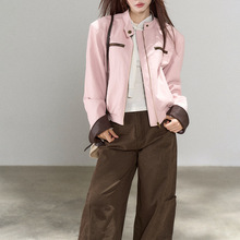 粉色皮衣外套女2025年秋季新款酷飒独特超好看休闲夹克