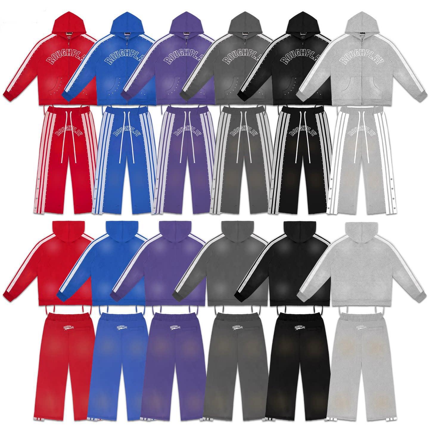 ROUGHPLAY sporty style hooded sweatshirt set for men and women, autumn long-sleeve color-blocking casual sports suit