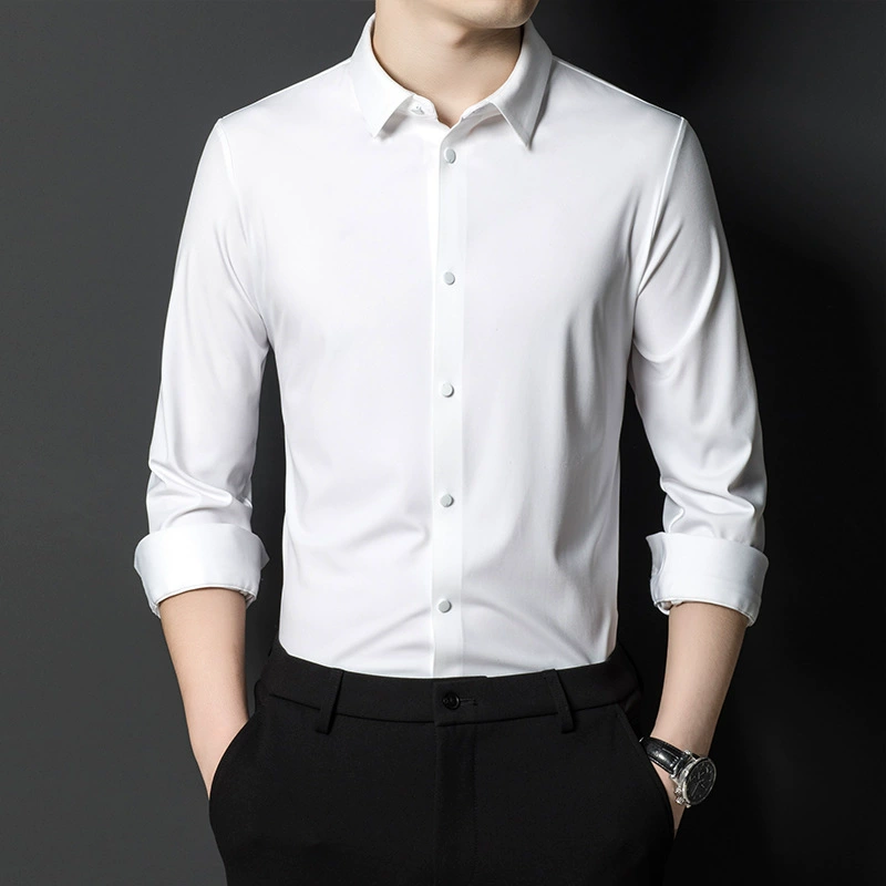 2023 Весенняя Новая Вискозная Бесшовная Рубашка Модная Деловая Повседневная Рубашка С Длинным Рукавом для Мужчин