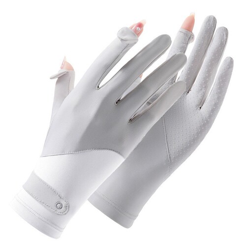 Summer sun protection gloves, driving and cycling gloves, women's ice silk anti-UV touch screen short breathable fingerless quick-drying