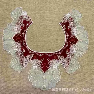 厂家直销爆款假领云肩枣红色领绣花刺绣中国风童装蕾丝刺绣花边服