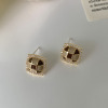 Square advanced earrings, silver needle, zirconium, high-quality style, silver 925 sample, bright catchy style