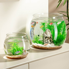 円形水槽プラスチック家庭用客間オフィス成形デスクトップ小型造景生態金魚微景観透明