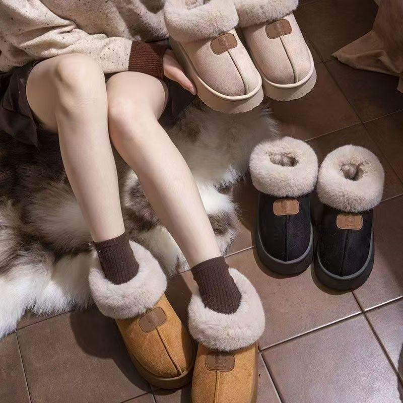 Autumn and Winter Women's Indoor Wear, Fluffy, Non-Slip, Thick-Soled, Warm, Plush, Heel-Covering Snow Boots, Cold-Proof Women's Style