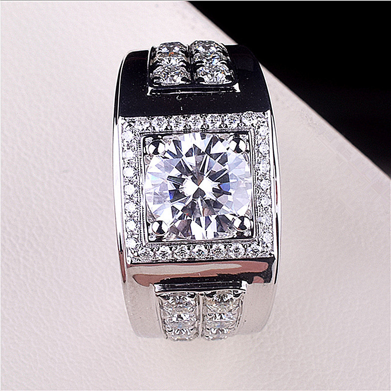 Fashionable and elegant square round diamond men's ring online popular men's ring group inlaid star trendy wedding ring