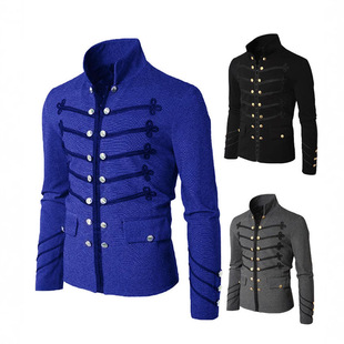 European and American Cross-Border Medieval Steampunk Outwear Jacket Windbreaker Retro Embroidered Men's Stand Collar Long Outwear Clothing