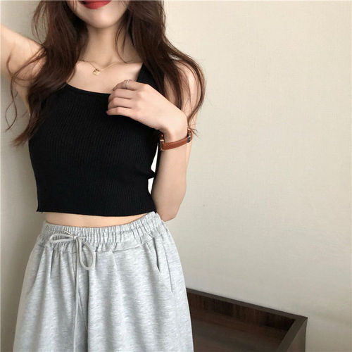 Hyuna Style Tight Knitted Camisole Sleeveless Vest Student Summer Outerwear Women's Slim T-shirt Top Versatile Bottoming