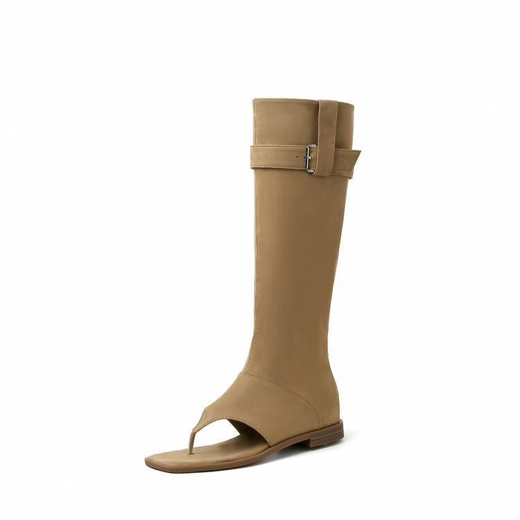 Boot nữ cổ cao ôm bắp chân da thật phong cách miền Tây — mơ, nâu chi tiết 73