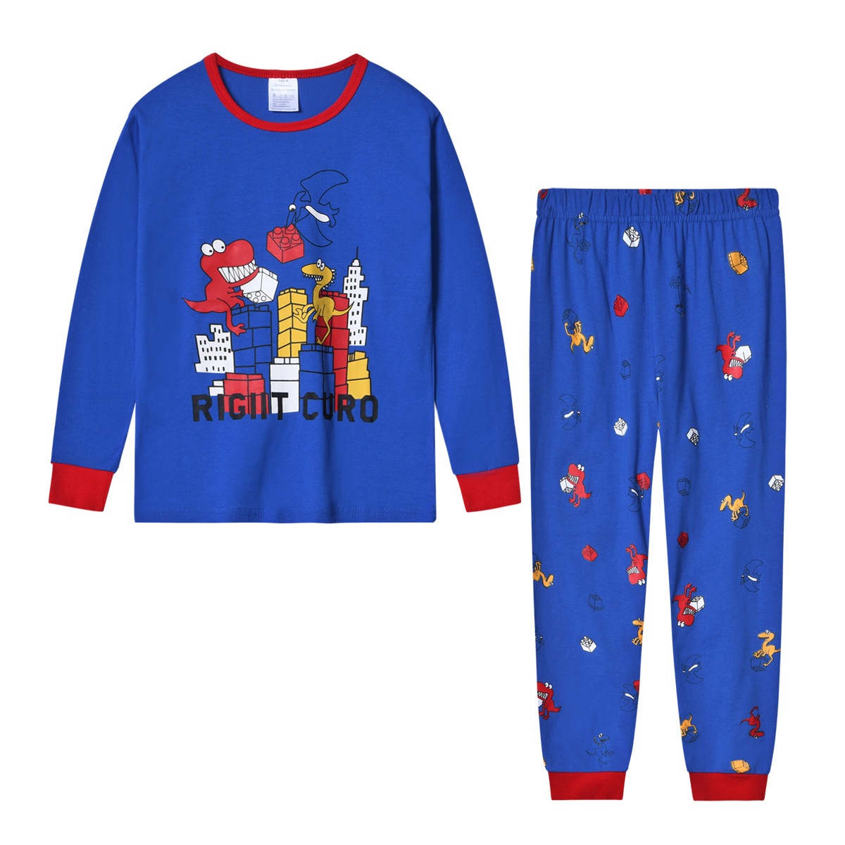 Pijamas para niños de dos piezas de estilo europeo y americano cuello redondo manga larga dibujos animados impreso ropa de aire acondicionado comercio exterior al por mayor ropa para niños grandes