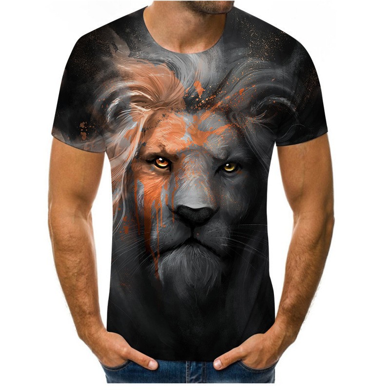 Venta caliente Forest Beast 3D impresión digital hombre calle salvaje hombro recto jersey transpirable suelta camiseta de manga corta