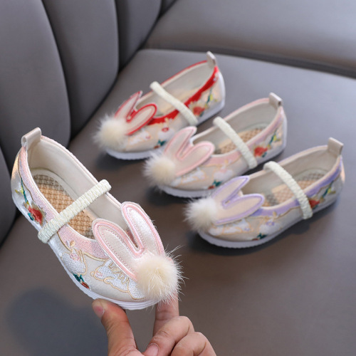 Chinese Hanfu fairy dress embroidered shoes for girls Old Beijing Handmade clothing shoes children chinese folk dance shoes film drama princess cosplay shoes