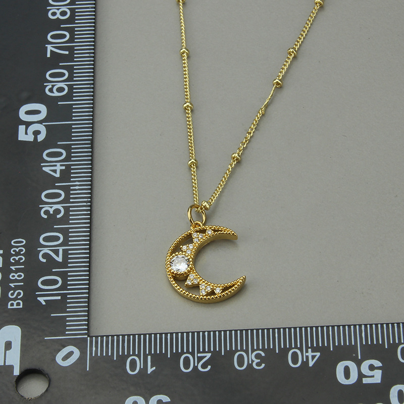 Simple Style Moon Copper Pendant Necklace Plating Zircon Copper Necklaces