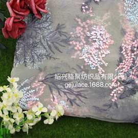 2021 欧根纱 绣花树叶花朵 多色透明刺绣 女装连衣裙 衬衫ins平绣