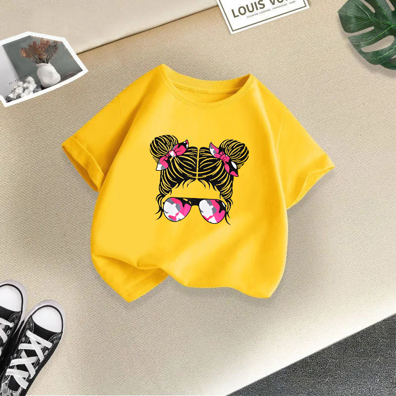 Ropa para niños transfronterizos 2024 verano nuevas camisetas de manga corta para niños y niñas tops de cuello redondo de moda bebé de media manga de algodón