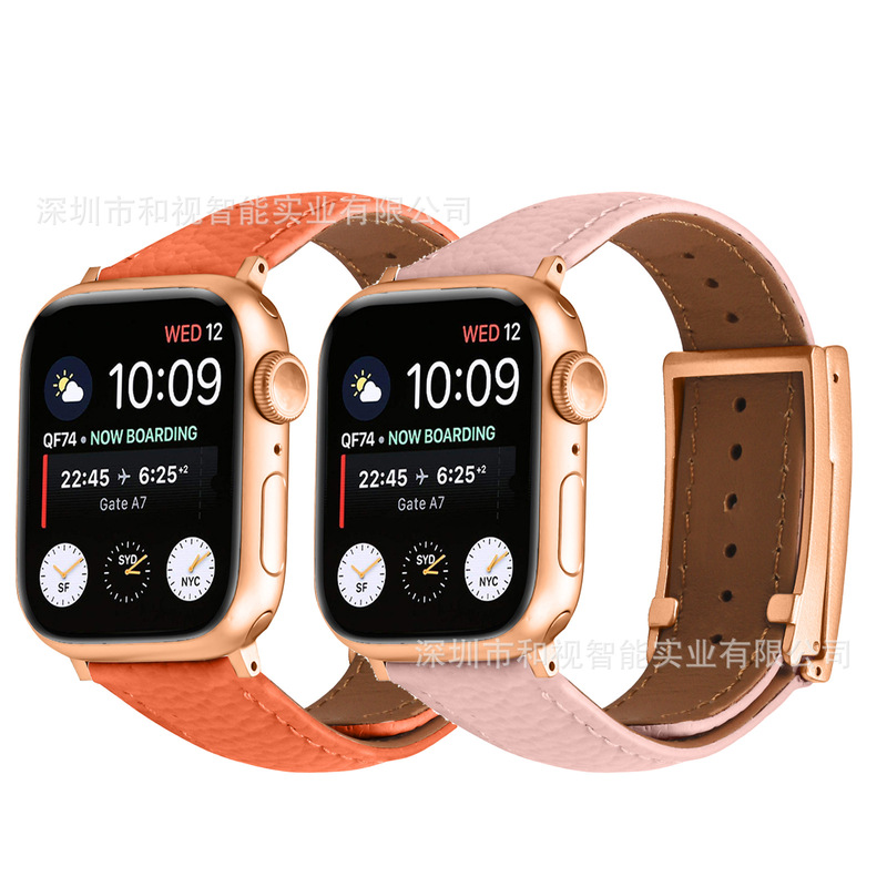Suitable for Apple Watch10/Ultra2 New Trendy Leather Watch Strap New Leather Lv Buckle Strap