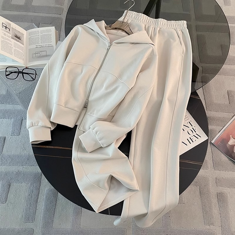 运动套装女早秋季时尚休闲洋气连帽卫衣阔腿裤高级感减龄两件套潮|undefined