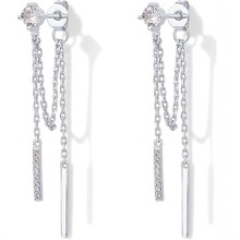 亚马逊新款棍子吊坠链式耳环铜微镶锆石耳针长款女士气质百搭耳饰