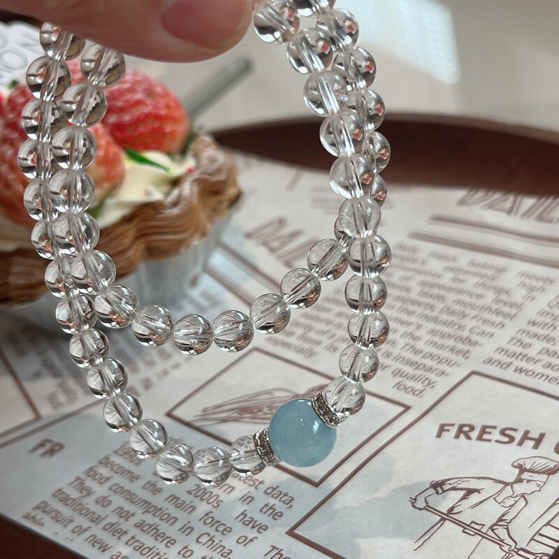 Natural Aquamarine White Crystal Double Circle Bracelet New Hot Style Accessible Luxury White Crystal Multi-Circle High-End Gift for Girlfriend