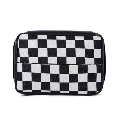 Car tissue box/set knitted leather car seat - jacquard-plaid-black-and-white-patchwork-tissue-box-velcro