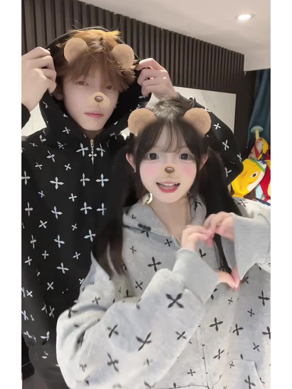 美式高街十字架满印开衫连帽卫衣秋冬小众设计感宽松休闲情侣外套|undefined