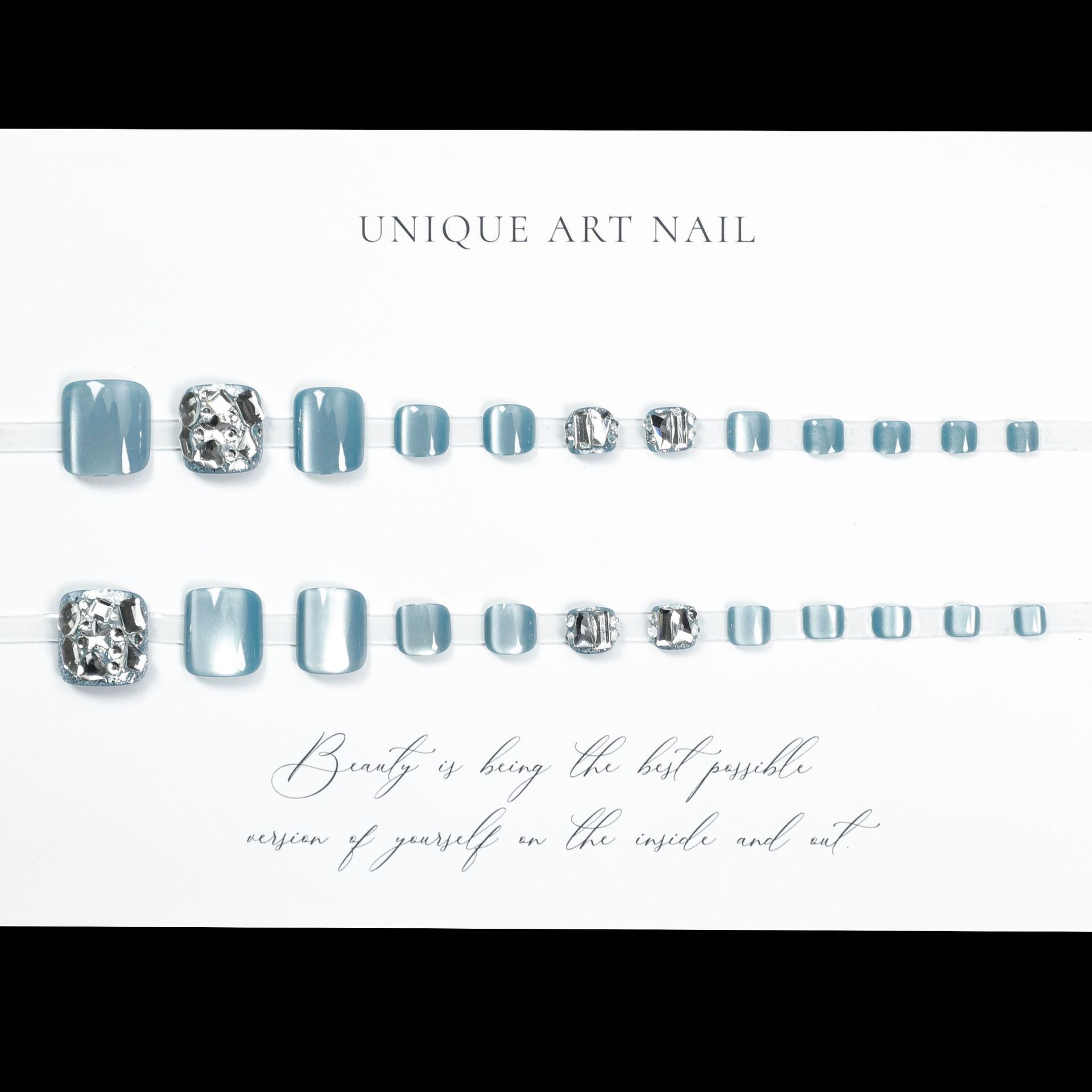 Ámbar azul pie desgaste uñas ojo de gato parche de uñas productos terminados parche de uñas desgaste uñas de verano productos terminados de uñas hechas a mano