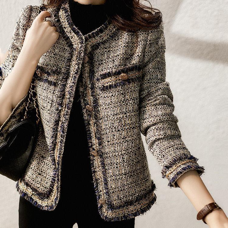 Women's Clothing high tech fantasy yarn retro small fragrance style tweed jacket with wool all match outerwear_voghion.com