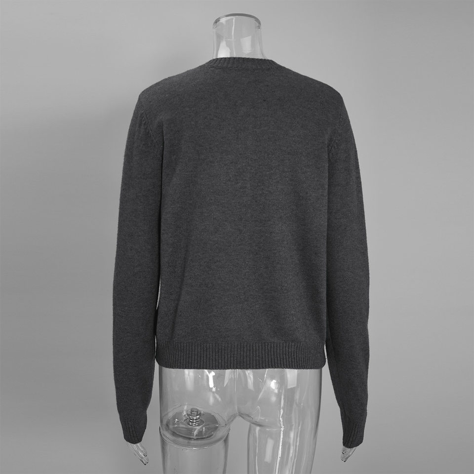 Áo cardigan len dệt kim cổ tròn dáng rộng phong cách Âu Mỹ — Màu vàng nhạt, Màu đỏ sẫm, Xanh ô liu, màu xám chi tiết 14
