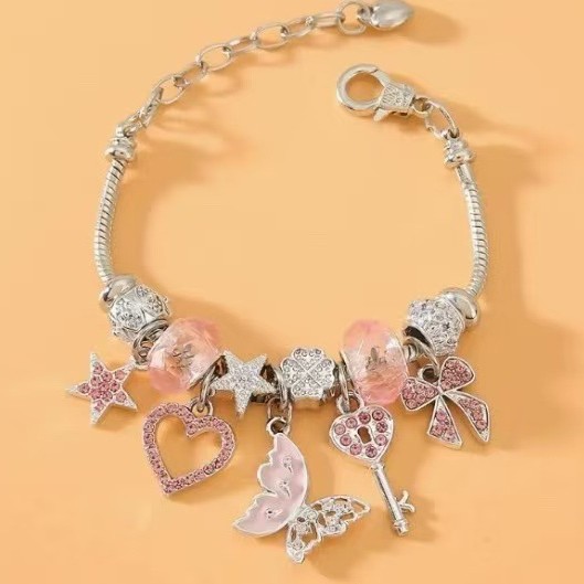Pulseira masculina com contas de borboleta e coração_voghion.com