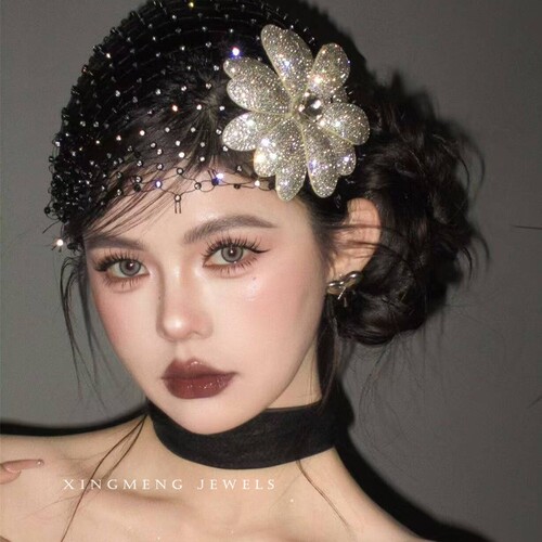French Retro Dark Style Elegant Sparkling Diamond Flower Hair Accessories Hat High-end Bridal Wedding Wedding Headpiece